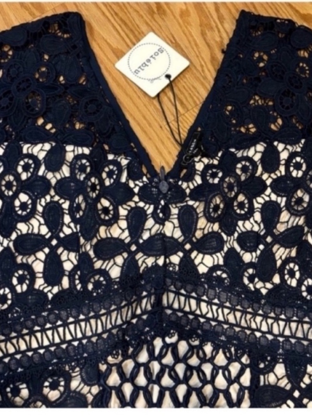 Soieblu NEW Navy Lace Dress Nude Underlay Knee Length Fit N Flare Womens 1X - Picture 9 of 13